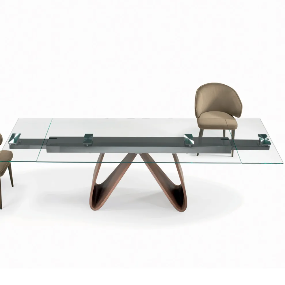 Ausziehbarer Tisch mit Glasplatte, hergestellt in Italien – Equatore