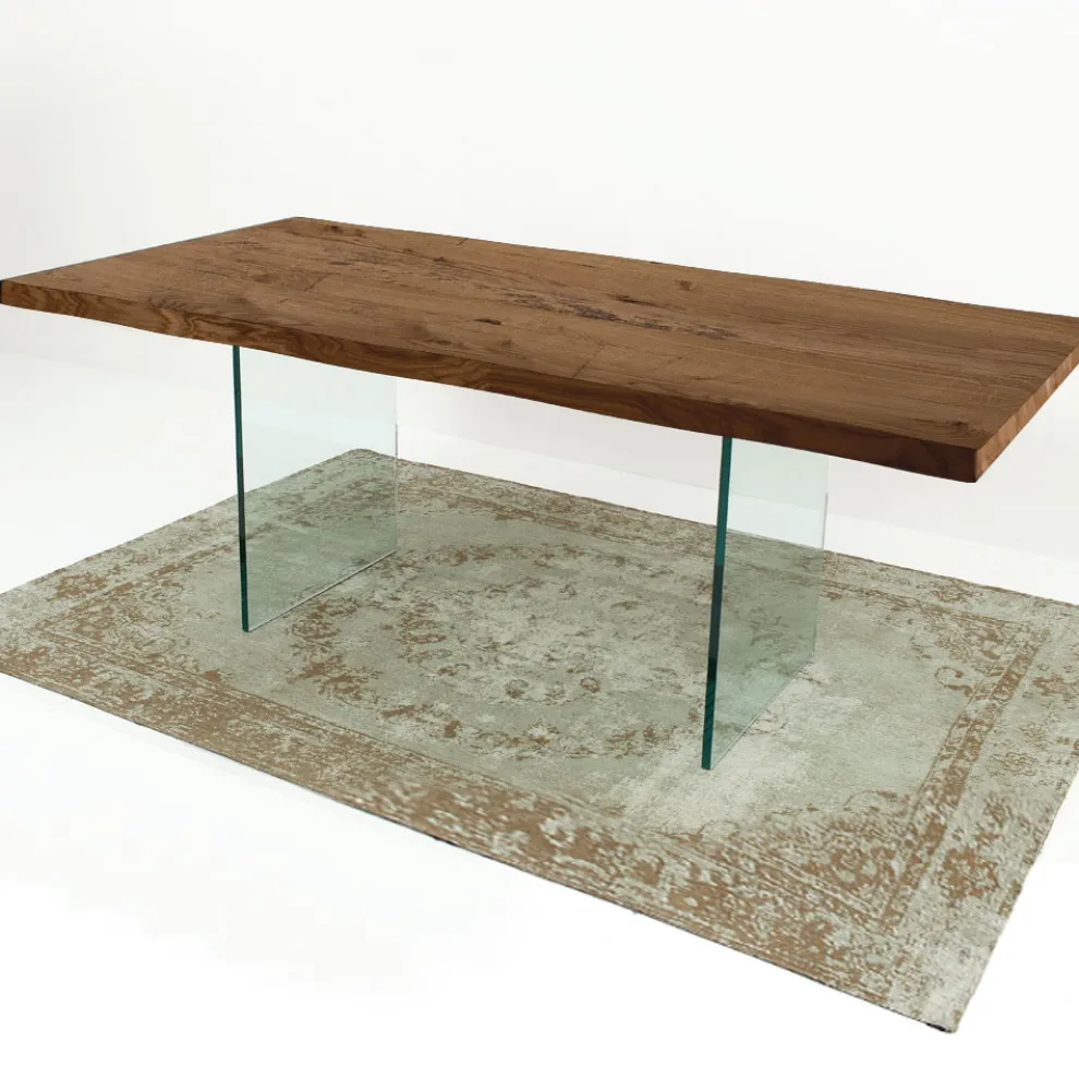 Ausziehbarer Tisch bis 300 cm aus furniertem Holz und Glas – Tear