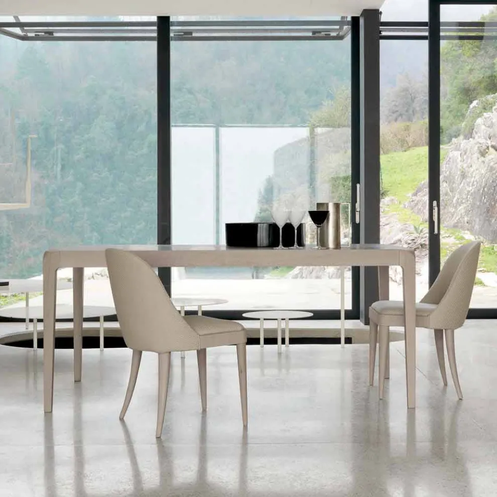 Ausziehbarer Tisch aus grauem natürlichem Nussholz, Design Matis