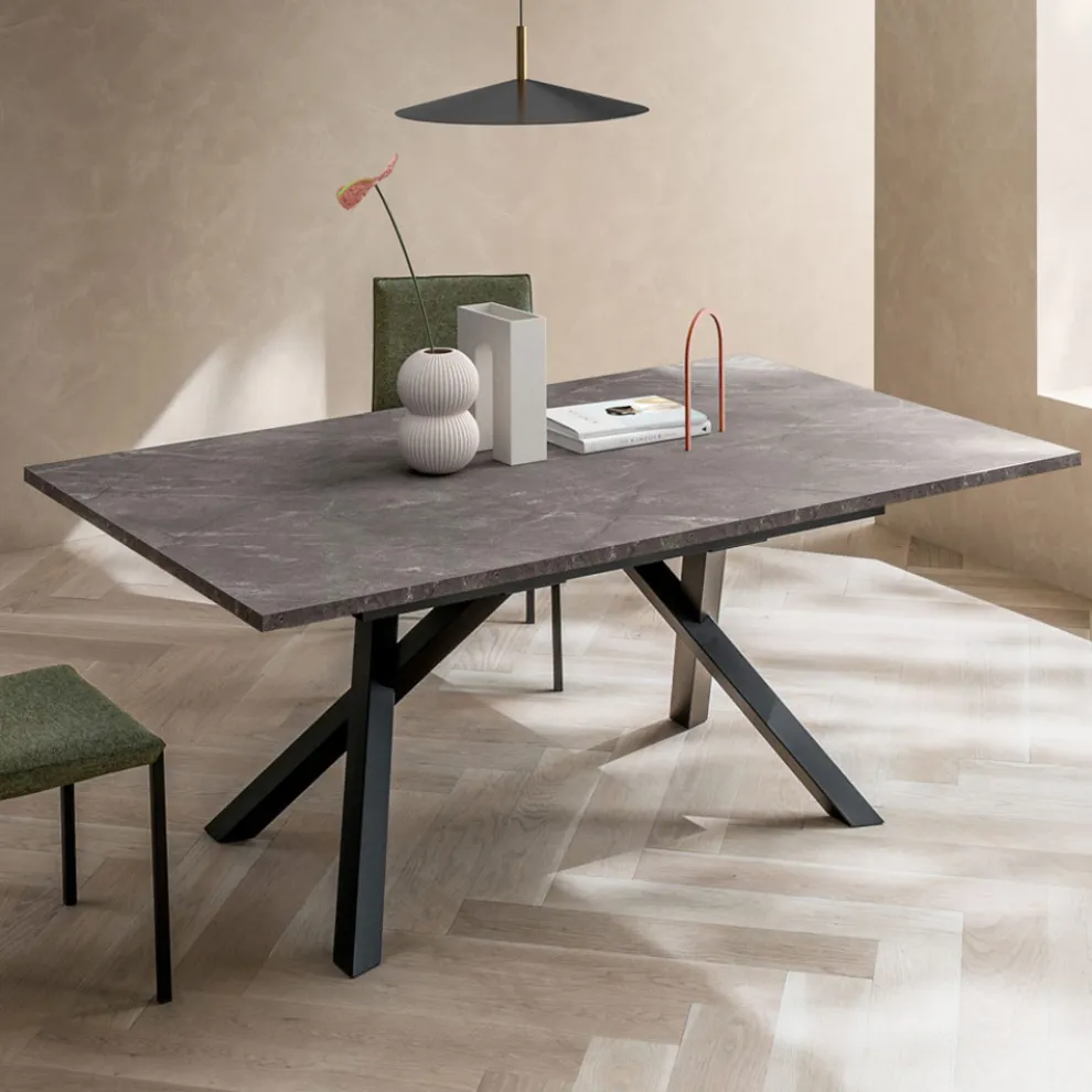 Ausziehbarer Wohnzimmertisch 260 oder 300 cm aus Metall und HPL - Borgo