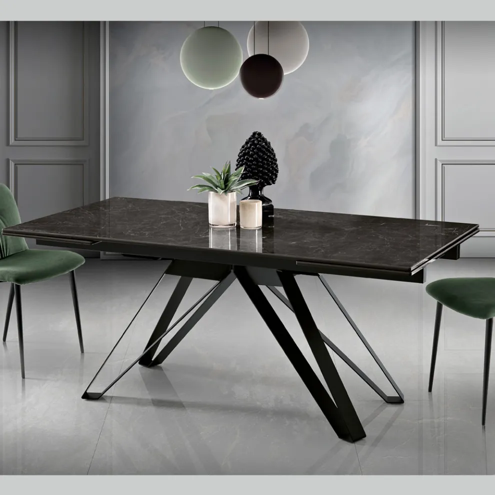 Ausziehbarer Wohnzimmertisch aus Metall und Glaskeramik Made in Italy - Meluso