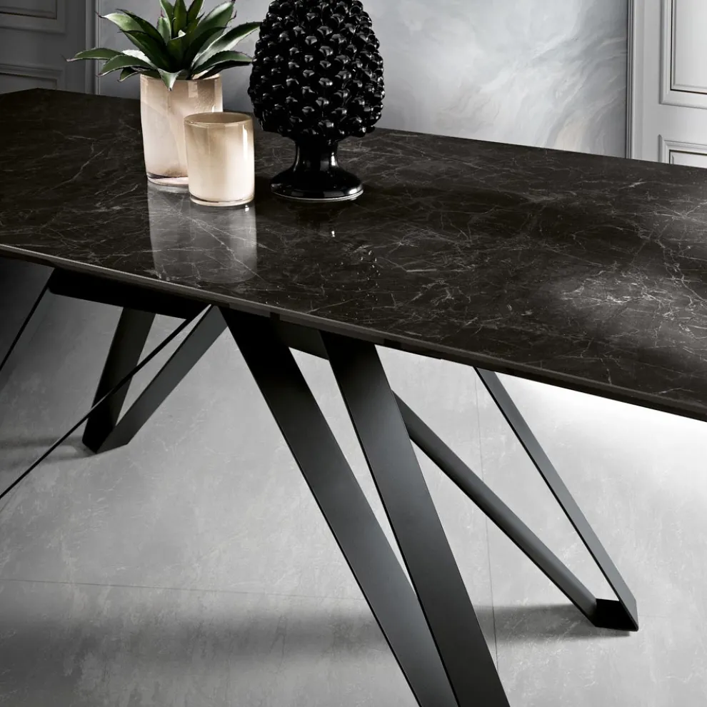 Ausziehbarer Wohnzimmertisch aus Metall und Glaskeramik Made in Italy - Meluso