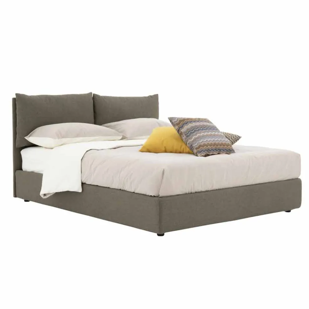 Doppelbett aus Stoff gepolstert mit schwarzen Füßen Made in Italy - Bandola