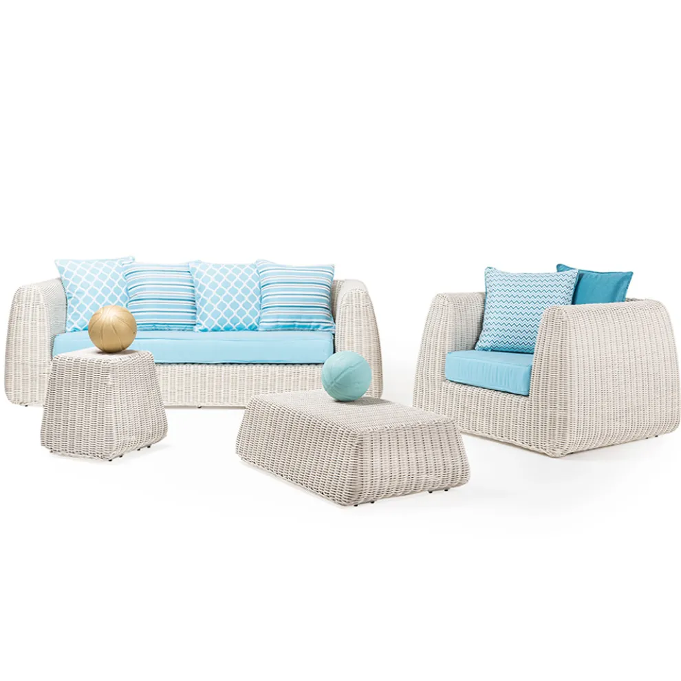 Outdoor-Lounge in Polyrattan und blauen Kissen - Charlie