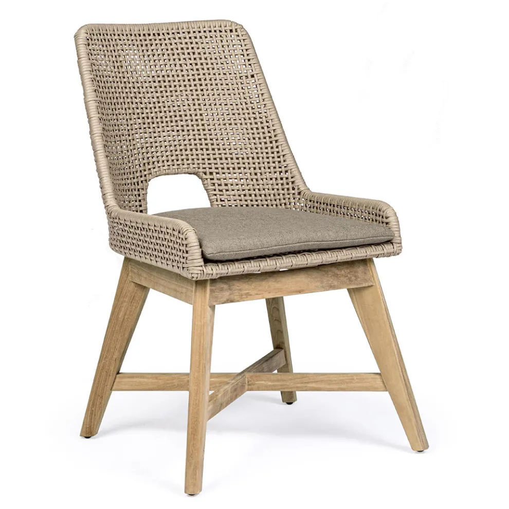 Außenstuhl aus Seil und Stoff mit Teakholzsockel, Homemotion 2 Stück - Lesya