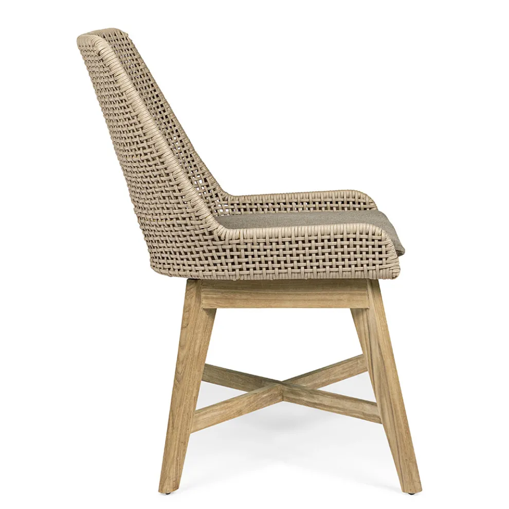 Außenstuhl aus Seil und Stoff mit Teakholzsockel, Homemotion 2 Stück - Lesya