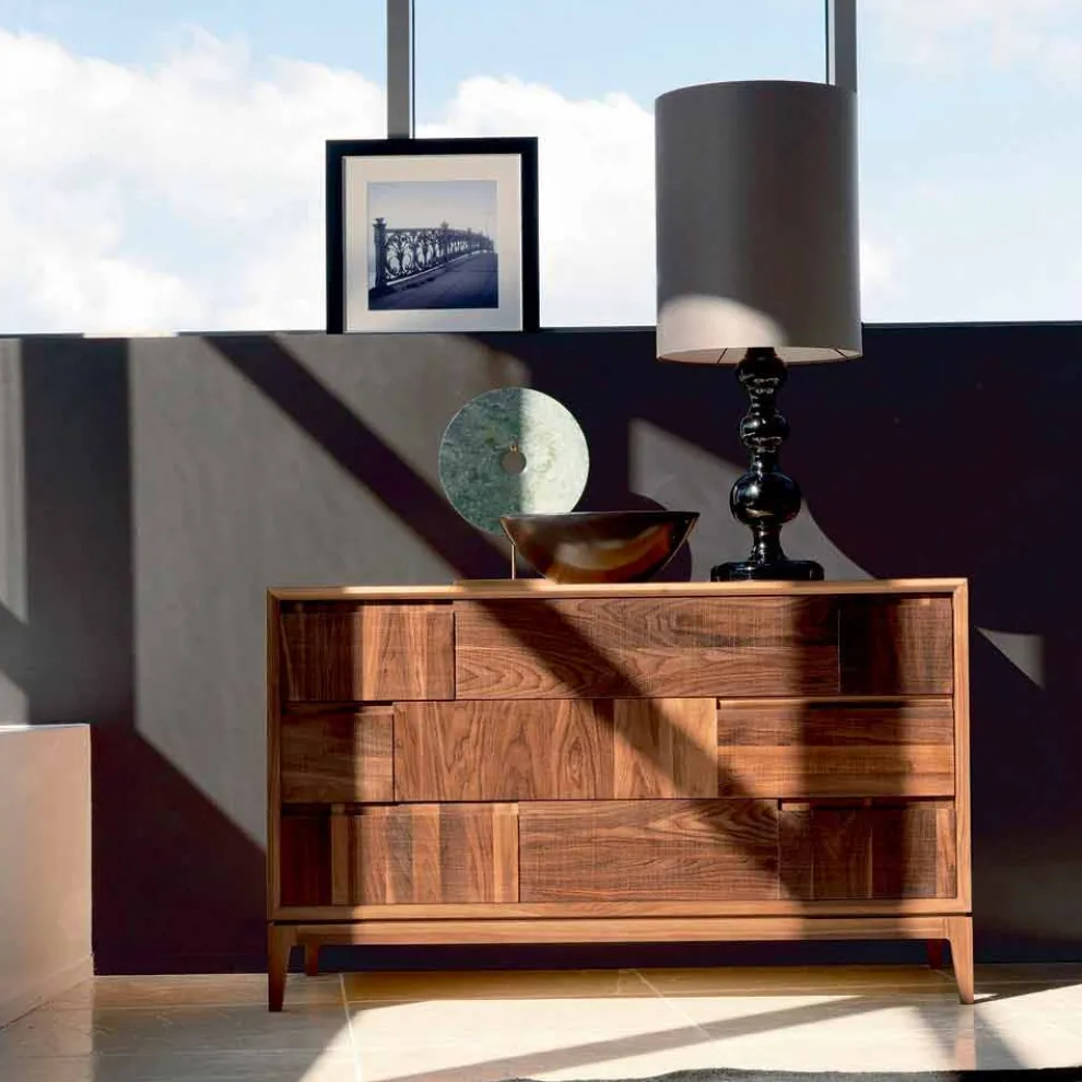 Kommode mit 3 Schubladen, massives Nussholz, modernes Design, Nino