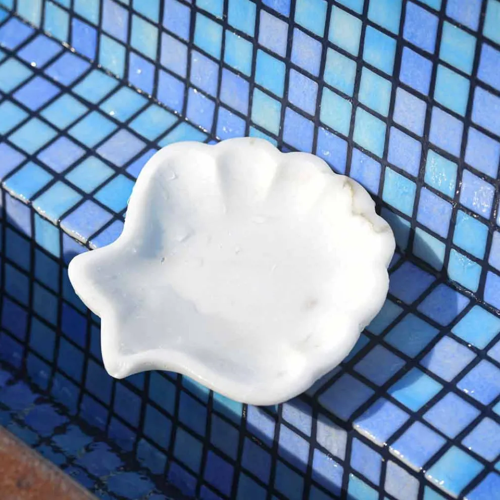 Seashell Design Untertasse aus sandgestrahltem Statuenmarmor Made in Italy - Mietta
