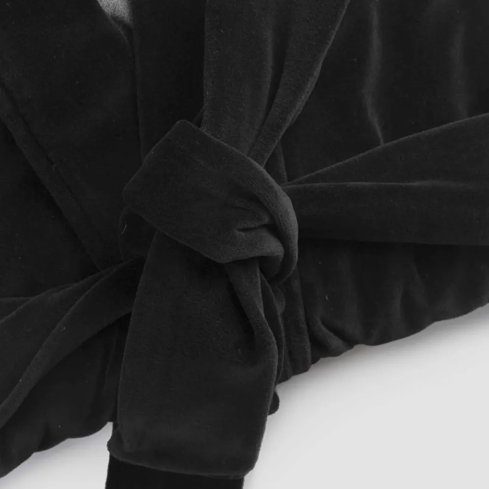 Kimono Robe in Schwarz Chenille mit Farnese Spitze, Luxus Made in Italy - Kyoto