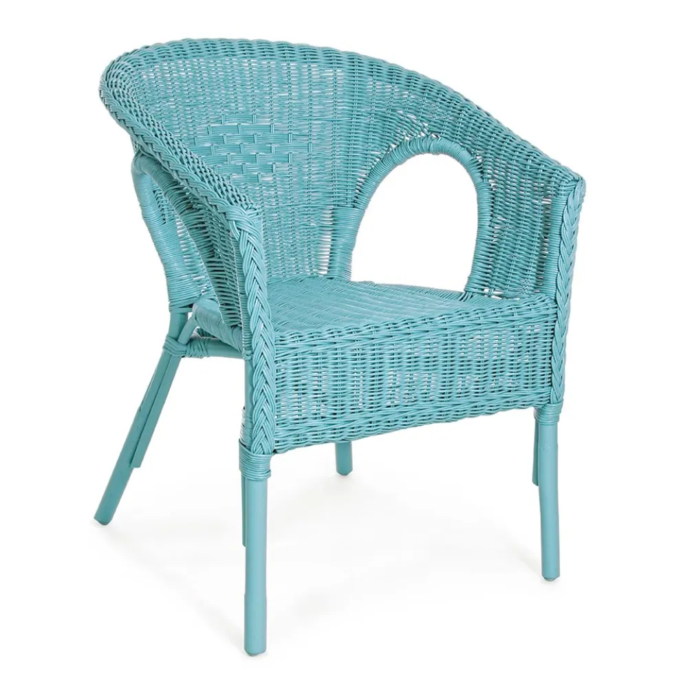 Stapelbarer Design-Gartensessel aus weißem, blauem oder grünem Rattan - Favolizia