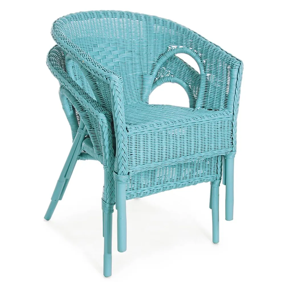 Stapelbarer Design-Gartensessel aus weißem, blauem oder grünem Rattan - Favolizia