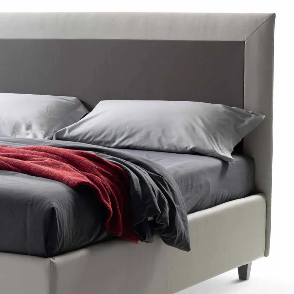 Doppelbett aus Kunstleder mit Box und glattem Kopfteil Made in Italy - Arturo
