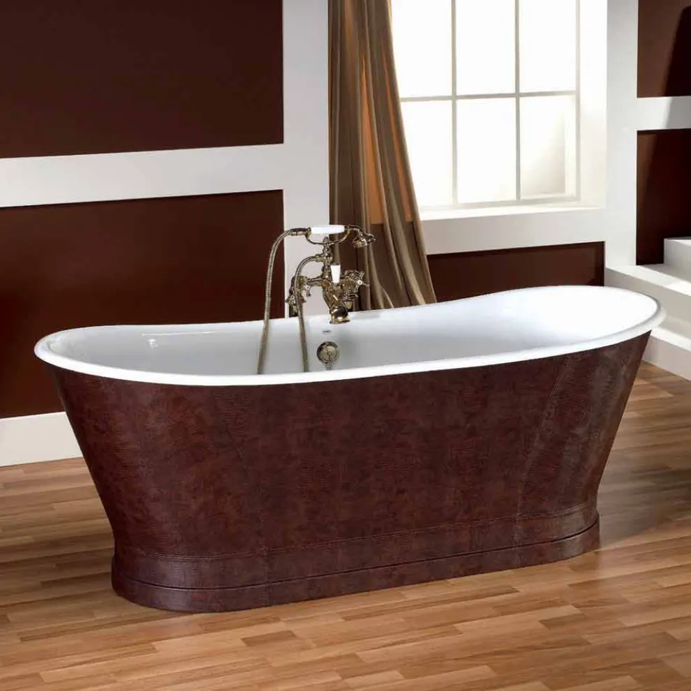 Badewanne freistehend mit Leder Bezug modern Elsie