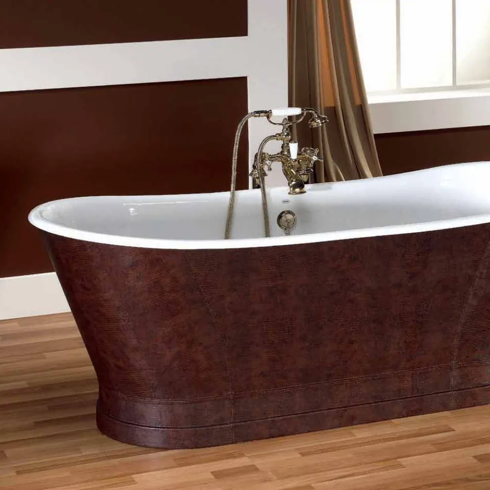 Badewanne freistehend mit Leder Bezug modern Elsie