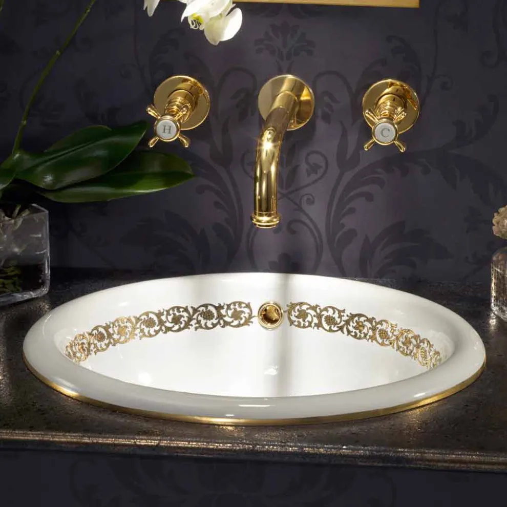 Badezimmer Einbauwaschbecken aus fire Clay und 24k Gold, Otis