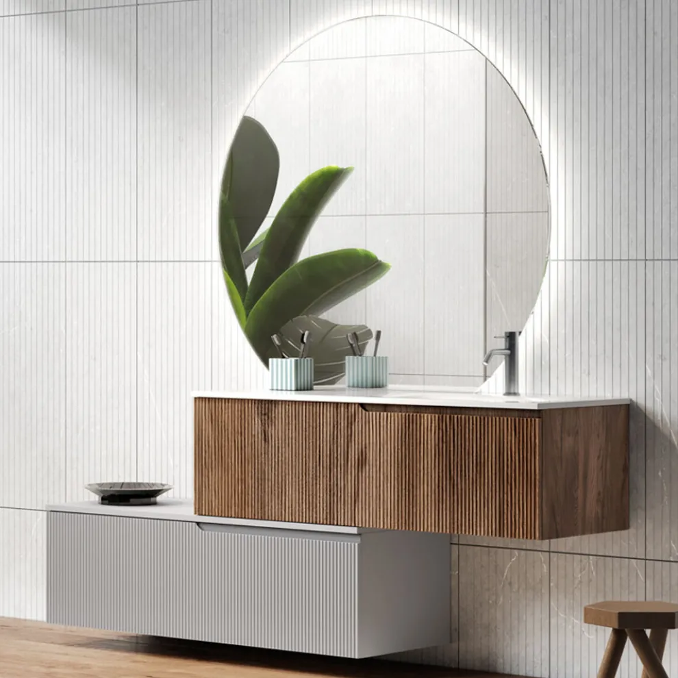 Badezimmerkomposition aus gerippter Rio-Eiche und Grau, hergestellt in Italien – Chrono