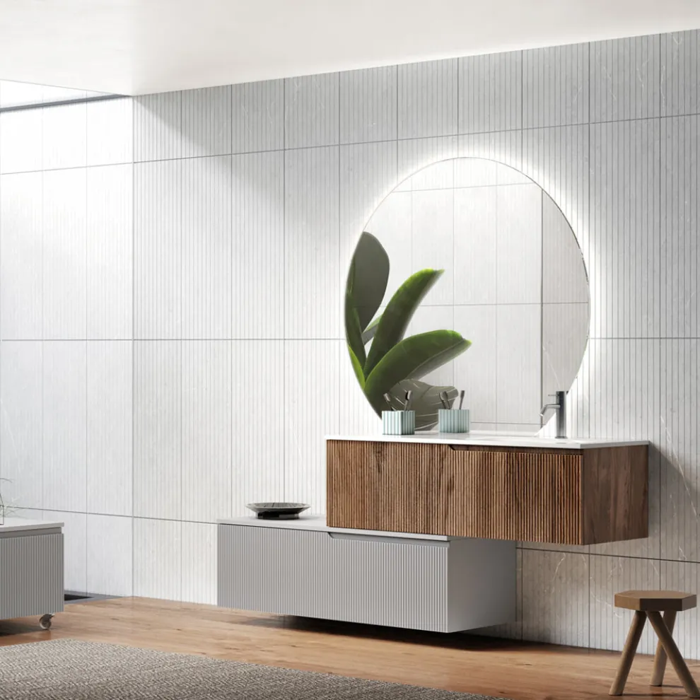 Badezimmerkomposition aus gerippter Rio-Eiche und Grau, hergestellt in Italien – Chrono