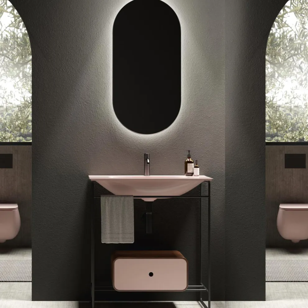 Badezimmer-Komposition Waschbecken aus Keramik und Spiegel Made in Italy - Chantal