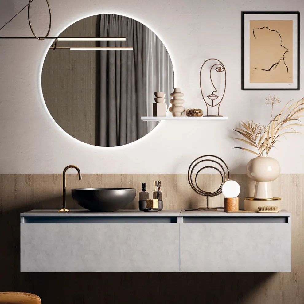 Badezimmerkomposition mit Waschbecken, Hängesockel und Spiegel Made in Italy – Dream