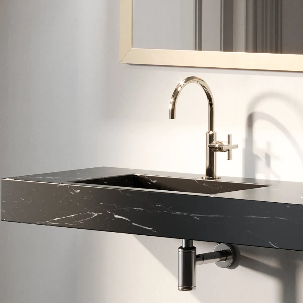 Badezimmerkomposition komplett mit Spiegel und Doppelwaschbecken, hergestellt in Italien – Palom