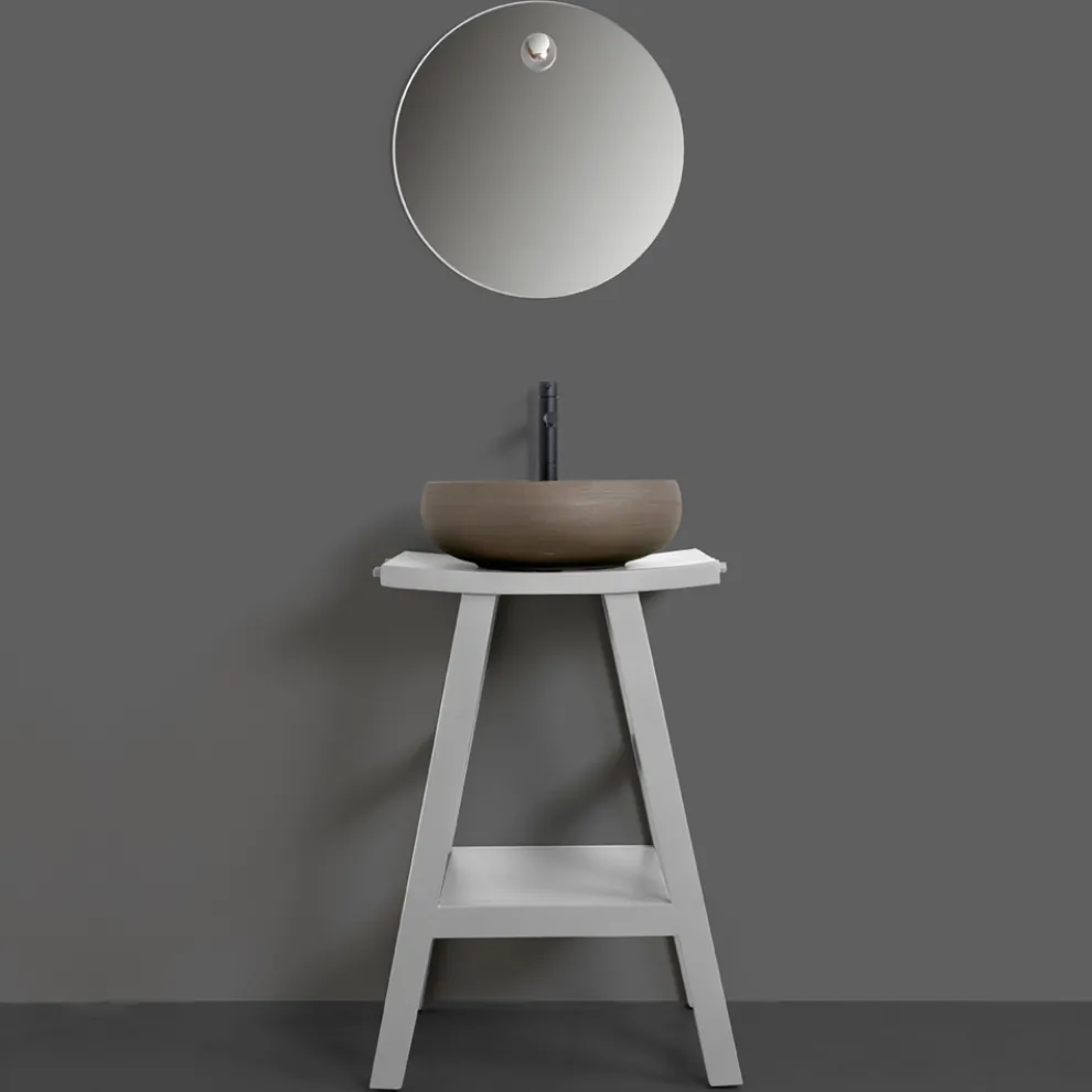 Badezimmerkomposition mit rundem Spiegel, Schrank und Zubehör - Maryse