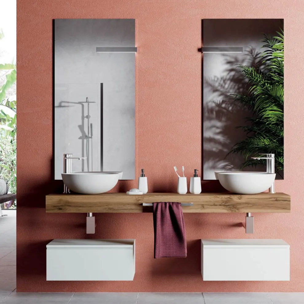 Badezimmerkomposition mit kratzfesten Basen und Waschbecken aus Kunstharz, hergestellt in Italien – Palom