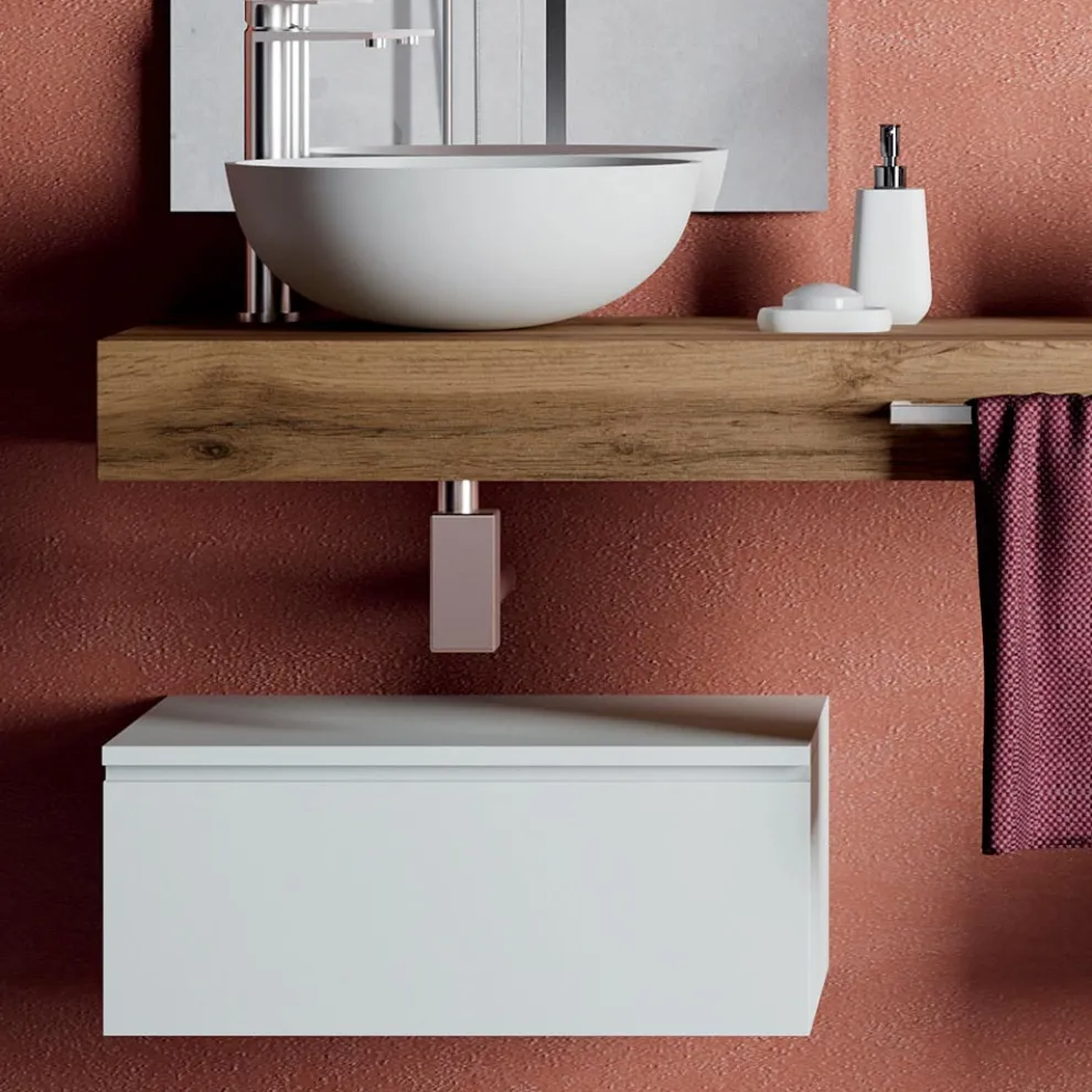 Badezimmerkomposition mit kratzfesten Basen und Waschbecken aus Kunstharz, hergestellt in Italien – Palom