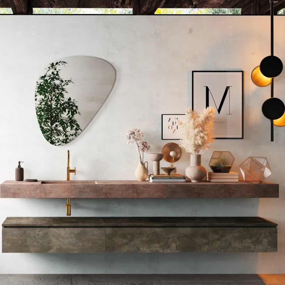 Badezimmerkomposition mit modernem Spiegel und Konsolenwaschbecken, hergestellt in Italien – Palom