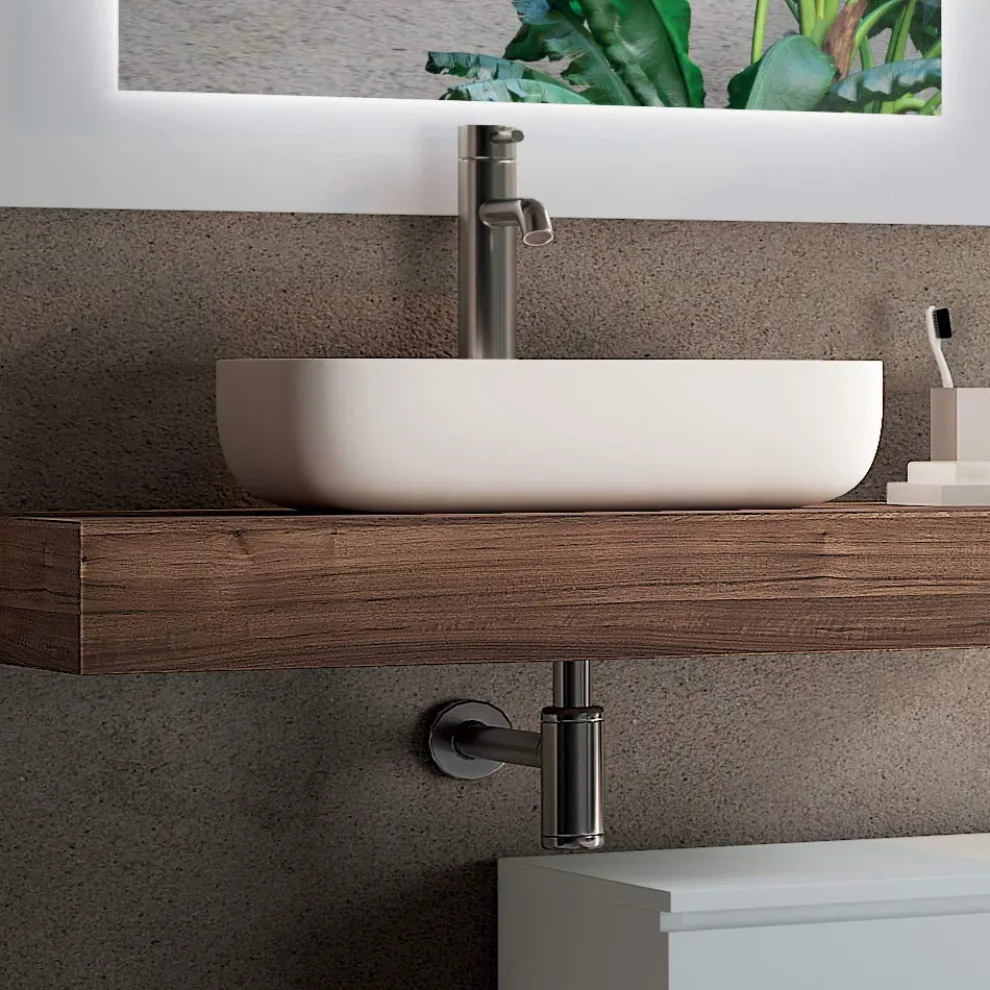 Badezimmerkomposition mit Spiegel und Keramikwaschbecken, hergestellt in Italien – Palom