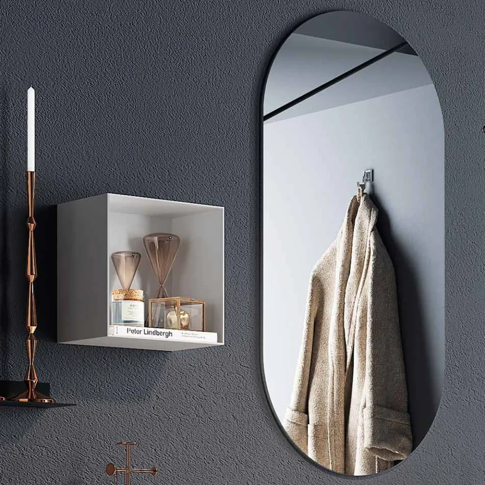 Badezimmerkomposition mit ovalem Spiegel, Waschbecken und Sockel, hergestellt in Italien – Palom