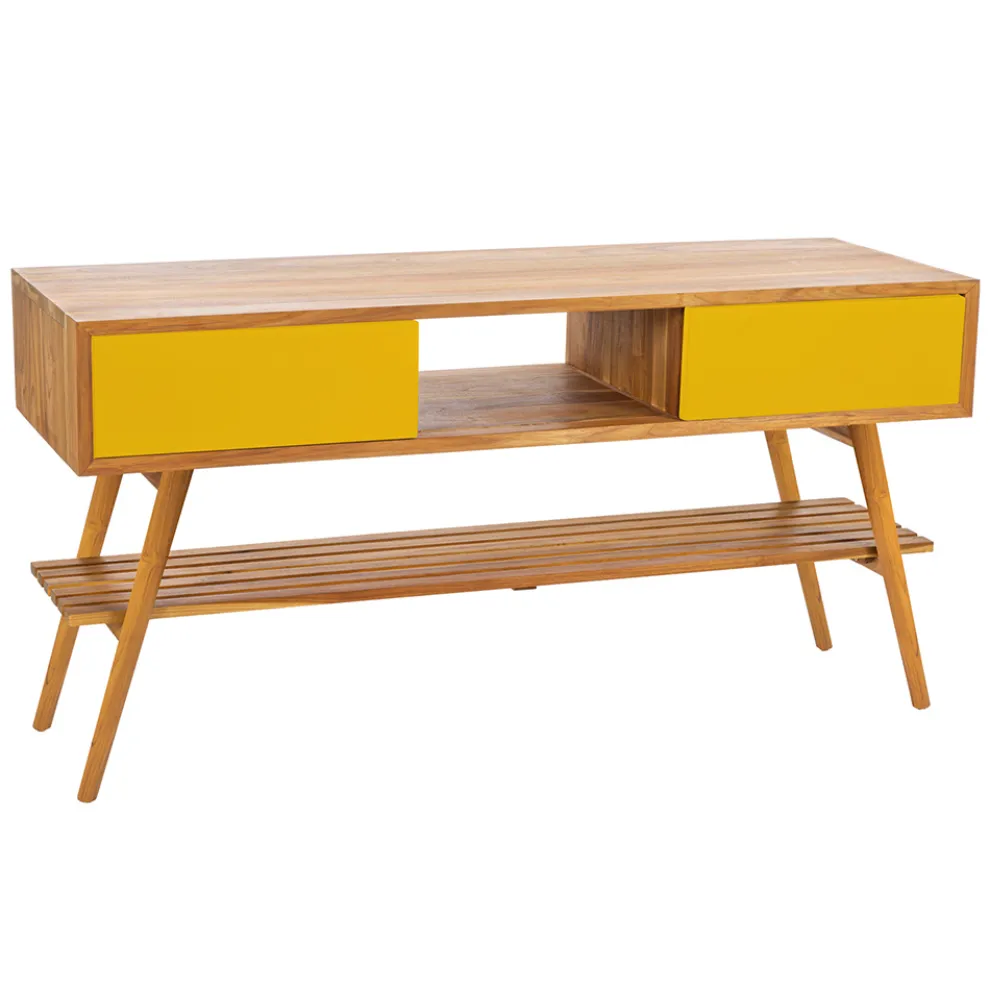 Badezimmerkomposition mit Teakholzschrank und Waschbecken Gelbe Details - Georges