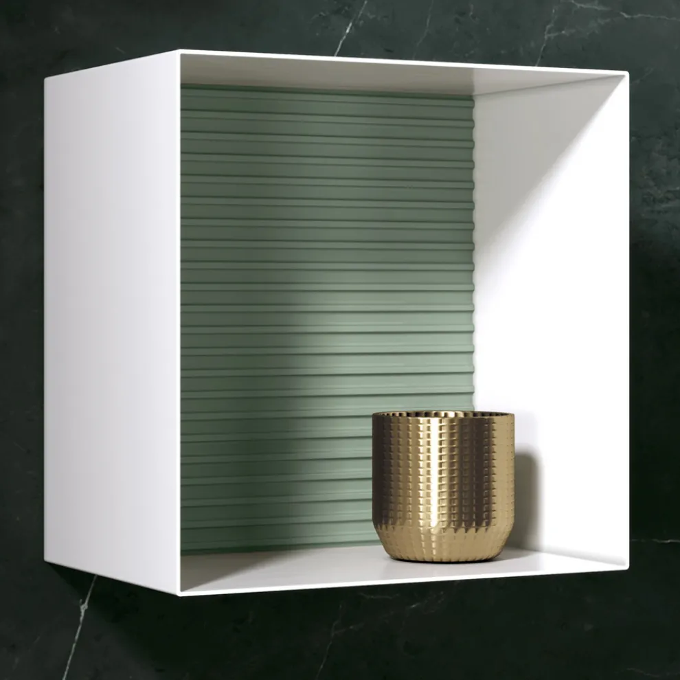 Badezimmerkomposition mit Spiegel und Metallwandschränken, hergestellt in Italien – Efesto