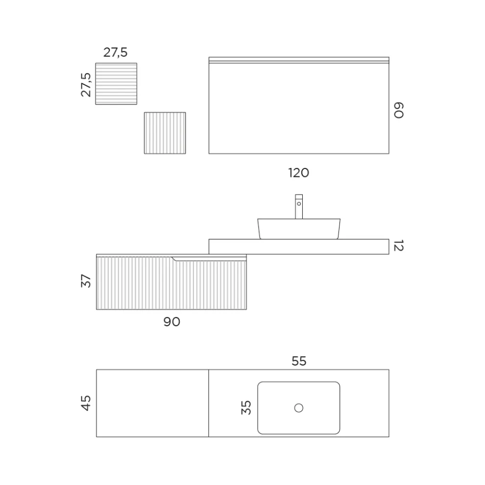 Badezimmerkomposition mit Spiegel und Metallwandschränken, hergestellt in Italien – Efesto