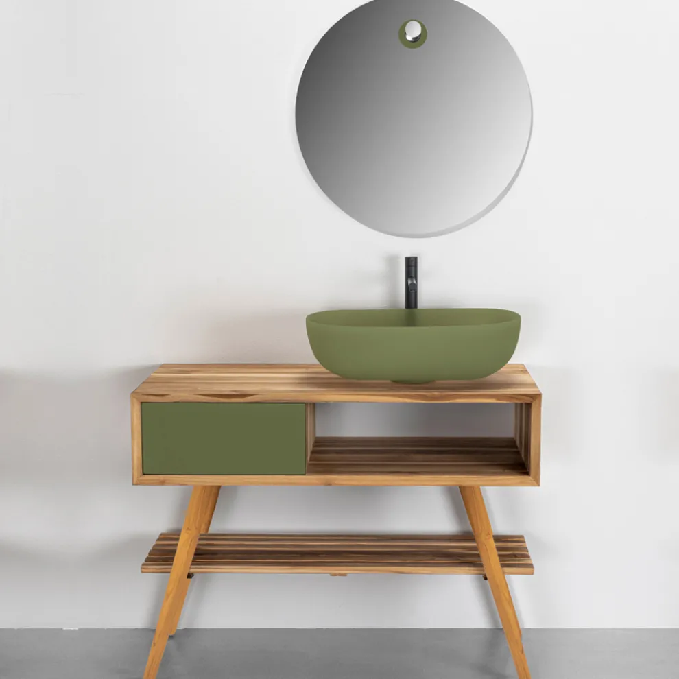 Badezimmer-Komposition komplett mit Waschbecken und Unterschrank aus Teak - Sylviane