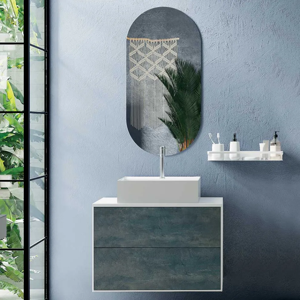 Badezimmerkomposition mit ovalem Spiegel, Sockel und Waschbecken, hergestellt in Italien – Kilos