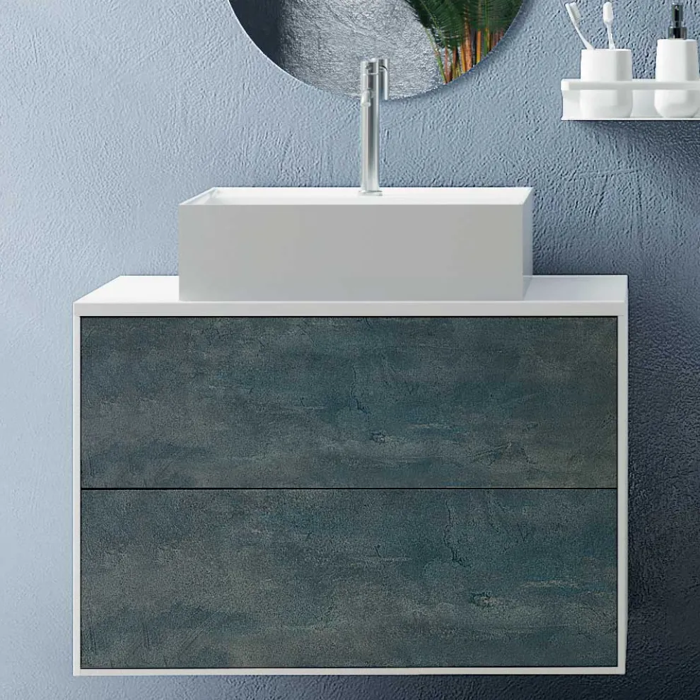 Badezimmerkomposition mit ovalem Spiegel, Sockel und Waschbecken, hergestellt in Italien – Kilos