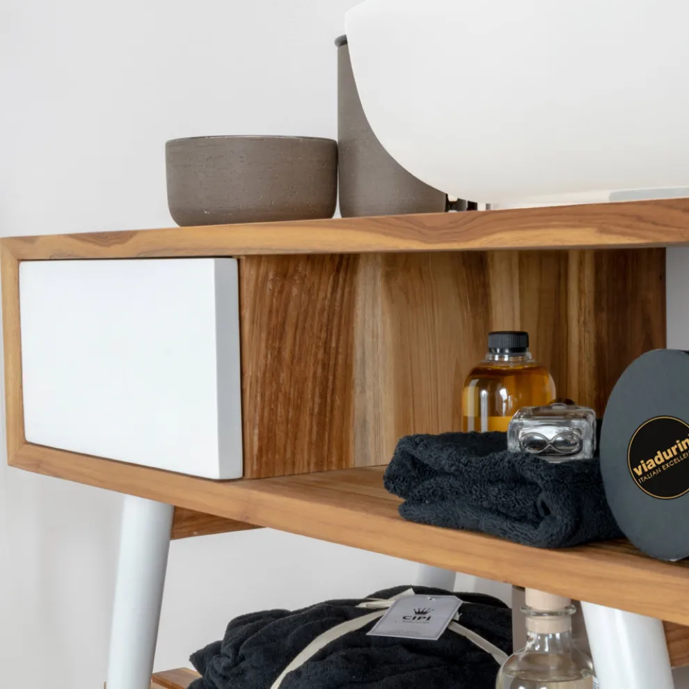 Badezimmerkomposition mit Schrank, rundem Spiegel und Zubehör - Sylviane