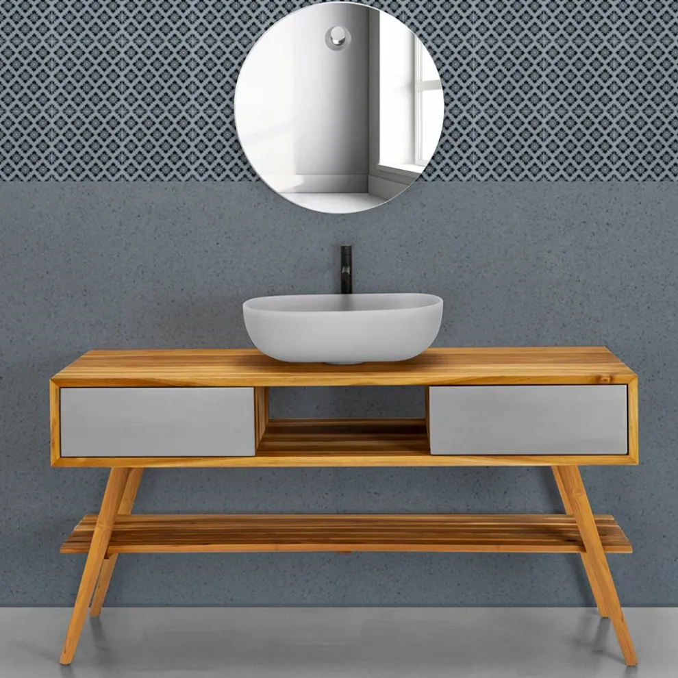 Badezimmer-Komposition mit Waschbecken komplett mit emailliertem Zubehör - Georges