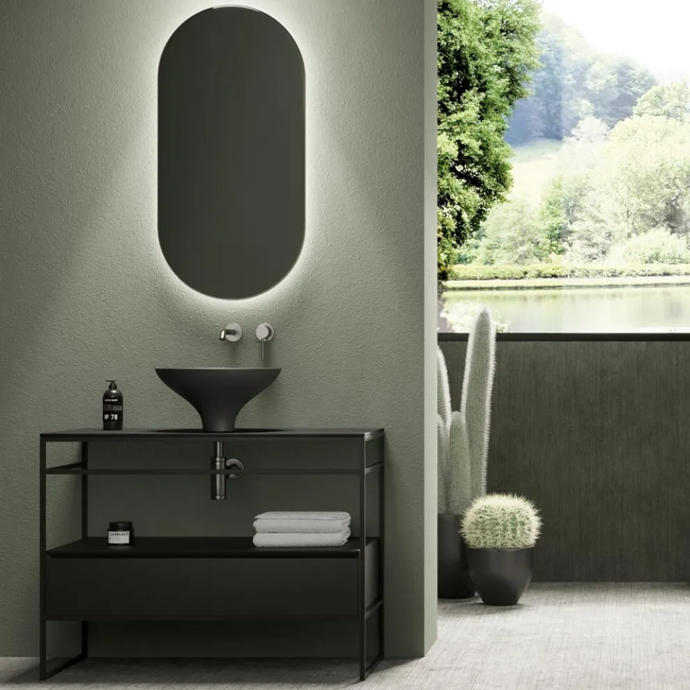 Badezimmer-Komposition Waschbecken aus Keramik und Spiegel Made in Italy - Hoscar