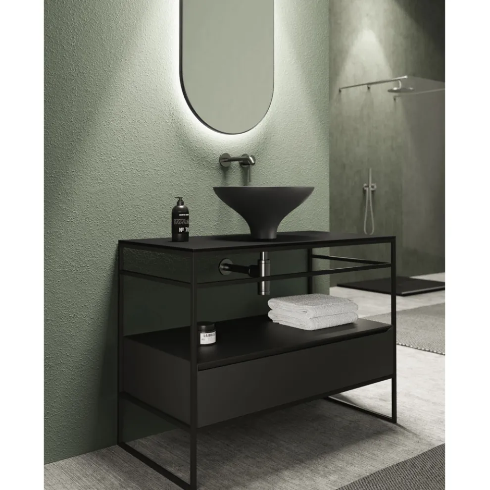 Badezimmer-Komposition Waschbecken aus Keramik und Spiegel Made in Italy - Hoscar