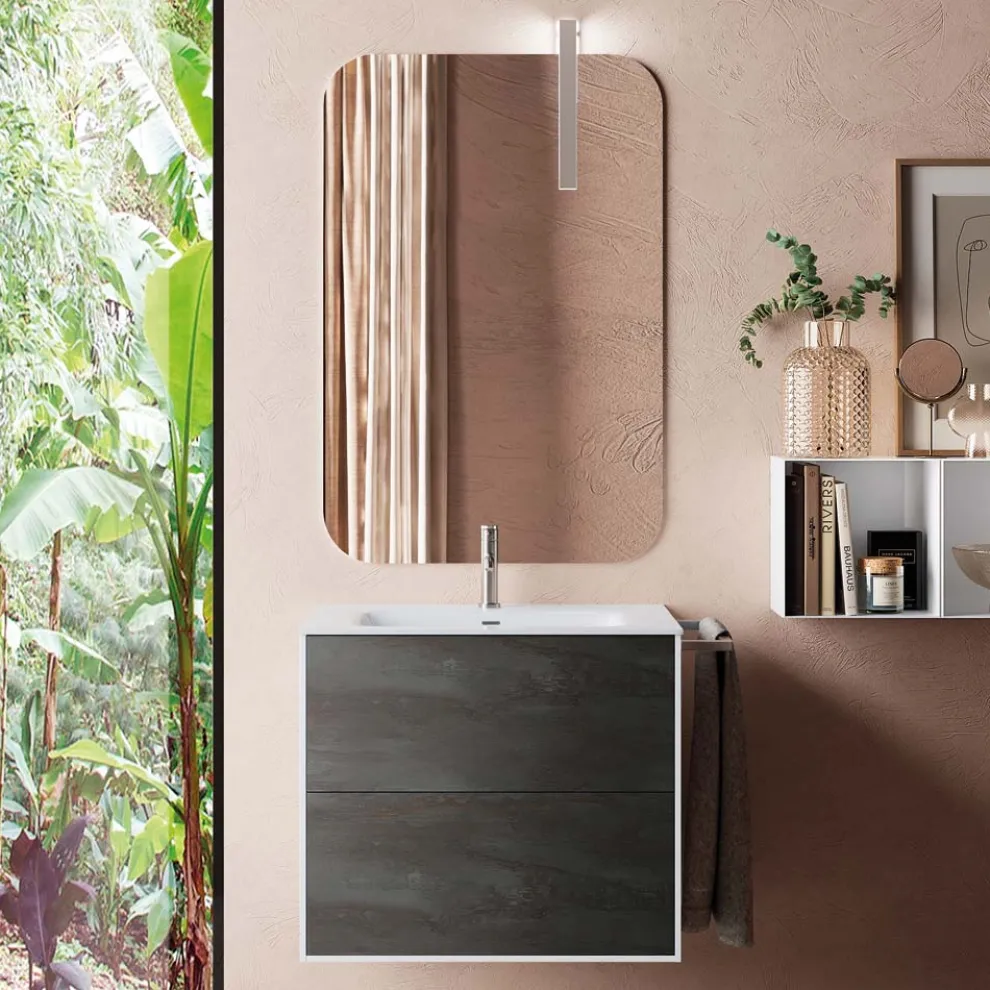 Badezimmerkomposition bestehend aus Spiegel und kratzfestem Sockel, hergestellt in Italien – Kilo