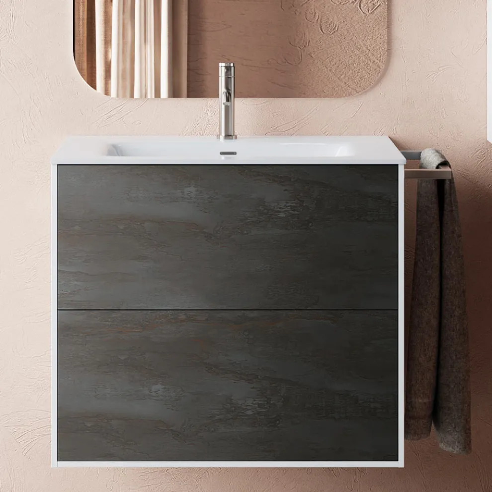 Badezimmerkomposition bestehend aus Spiegel und kratzfestem Sockel, hergestellt in Italien – Kilo