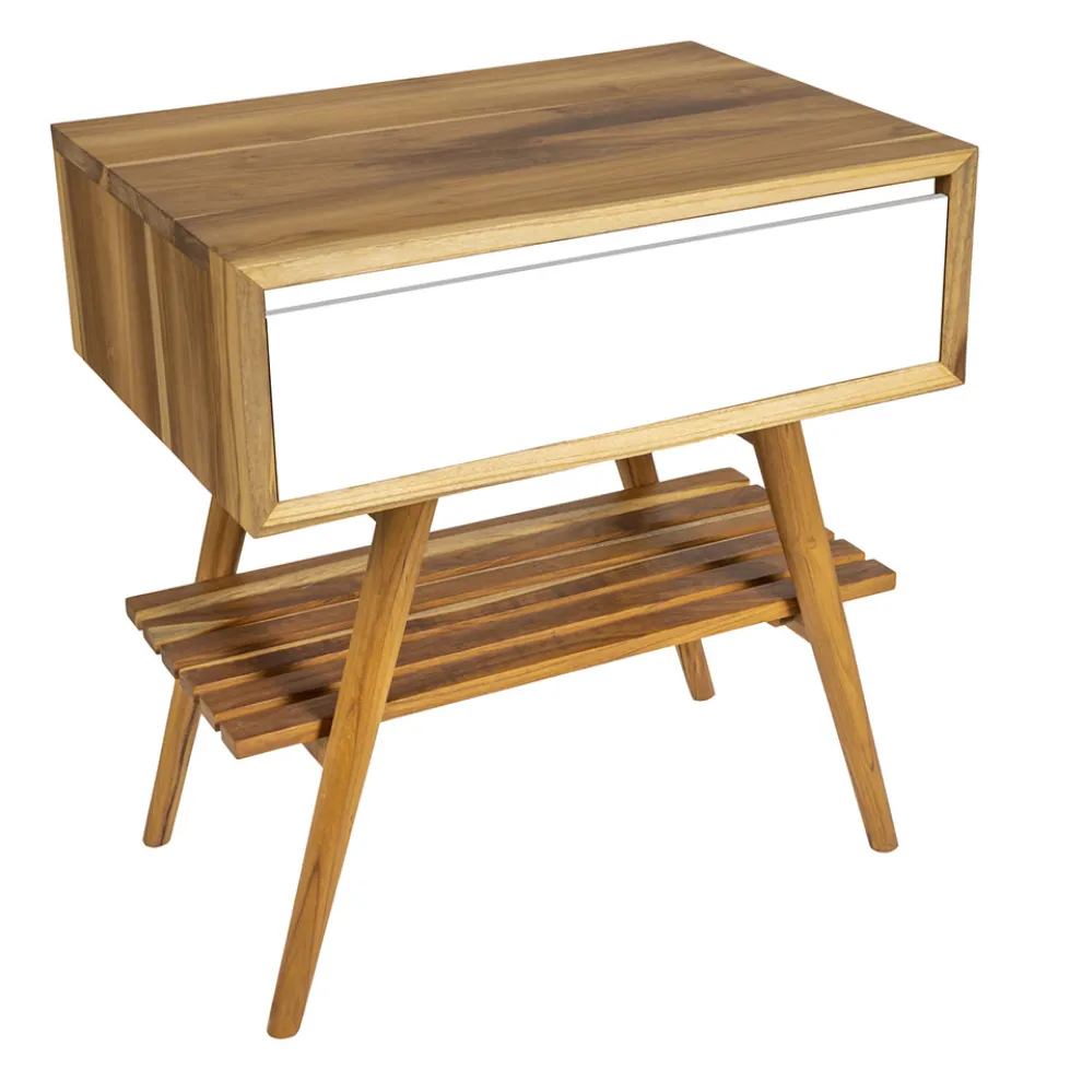 Badezimmerkomposition mit Teakholzschrank, Spiegel und Zubehör - Carolie