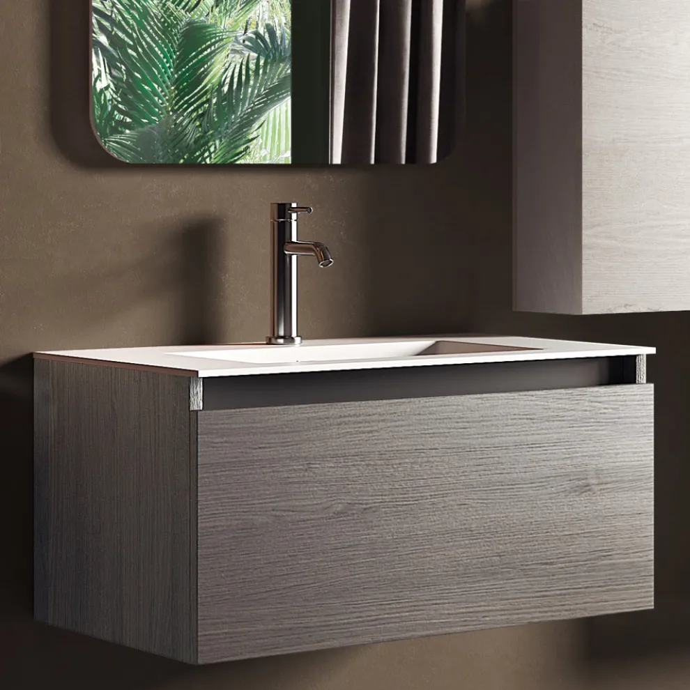 Badezimmerkomposition mit Waschbecken aus Kunstharz, hergestellt in Italien mit kratzfester Basis – Dream