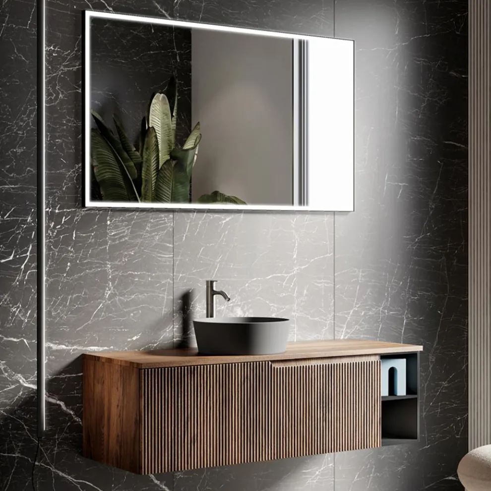 Badezimmerkomposition aus gerippter Eiche und offenem Fach, hergestellt in Italien – Febe