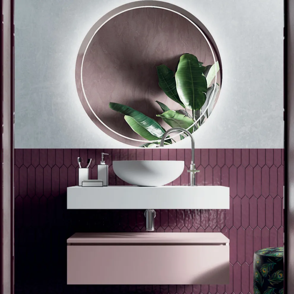 Badezimmerkomposition mit Waschbecken und Spiegel aus Harz, hergestellt in Italien – Palom