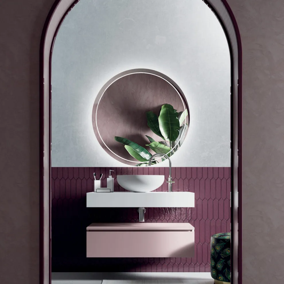 Badezimmerkomposition mit Waschbecken und Spiegel aus Harz, hergestellt in Italien – Palom