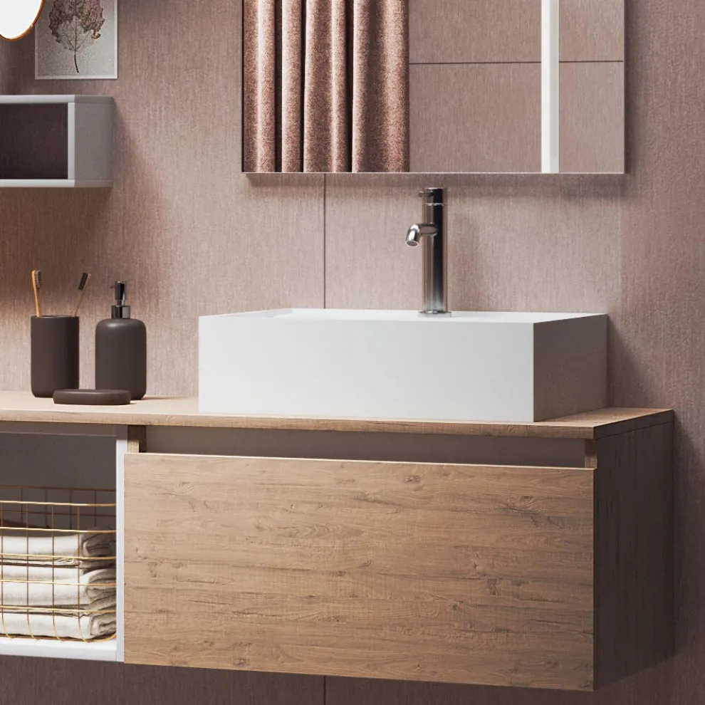 Badezimmerkomposition mit Spiegel mit integrierter Lampe, Waschbecken und Sockel – Dream