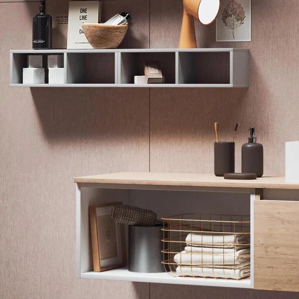 Badezimmerkomposition mit Spiegel mit integrierter Lampe, Waschbecken und Sockel – Dream