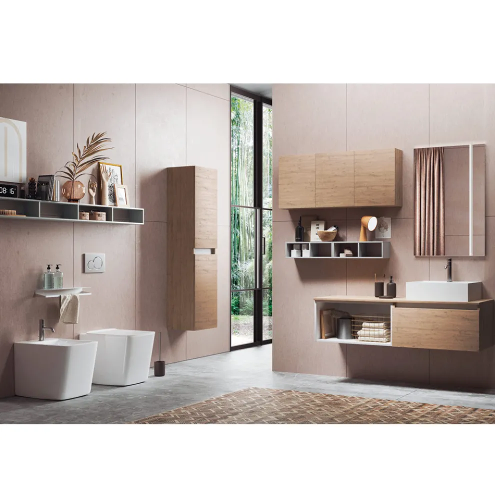 Badezimmerkomposition mit Spiegel mit integrierter Lampe, Waschbecken und Sockel – Dream